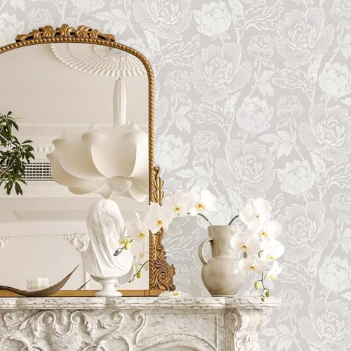 Froluya Vintage Floral Peel and Stick Wallpaper White Floral Contact Paper 16.9" x 118.1" Boho Self Adhesive Wallpaper Modern Neutral Flower Removable Wall Paper for Bedroom Cabinets Decorative Vinyl - Image 4