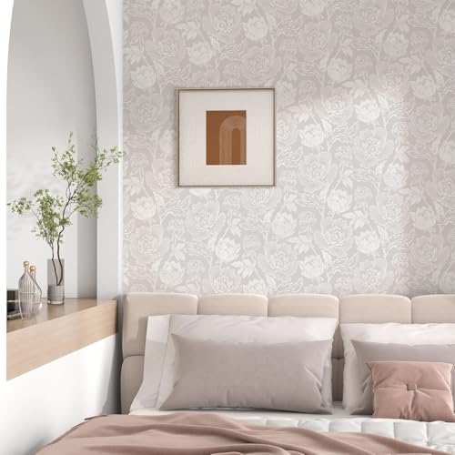 Froluya Vintage Floral Peel and Stick Wallpaper White Floral Contact Paper 16.9" x 118.1" Boho Self Adhesive Wallpaper Modern Neutral Flower Removable Wall Paper for Bedroom Cabinets Decorative Vinyl - Image 2