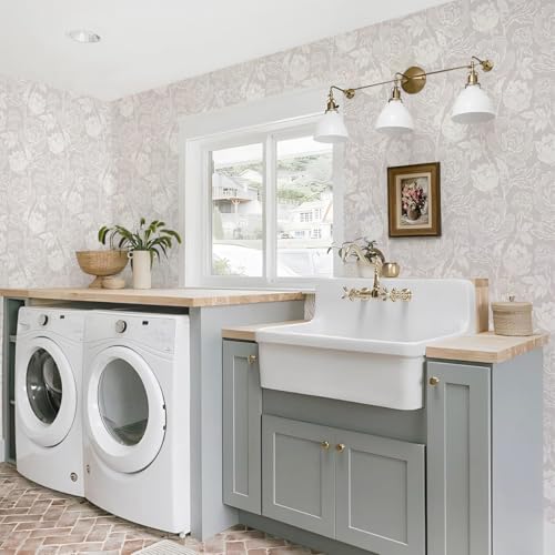 Froluya Vintage Floral Peel and Stick Wallpaper White Floral Contact Paper 16.9" x 118.1" Boho Self Adhesive Wallpaper Modern Neutral Flower Removable Wall Paper for Bedroom Cabinets Decorative Vinyl - Image 5