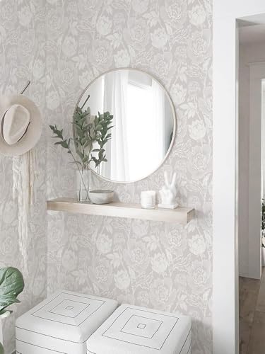 Froluya Vintage Floral Peel and Stick Wallpaper White Floral Contact Paper 16.9" x 118.1" Boho Self Adhesive Wallpaper Modern Neutral Flower Removable Wall Paper for Bedroom Cabinets Decorative Vinyl - Image 3