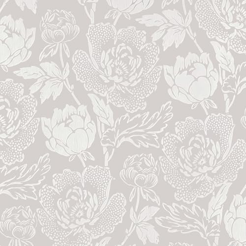 Froluya Vintage Floral Peel and Stick Wallpaper White Floral Contact Paper 16.9" x 118.1" Boho Self Adhesive Wallpaper Modern Neutral Flower Removable Wall Paper for Bedroom Cabinets Decorative Vinyl - Image 1