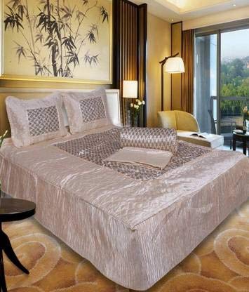 ManavRachit Satin Gold Printed 310 TC Wedding Bedding SetBedsheet with 2 Pillow Covers 1 AC Comforter for Home Living RoomCream Set of 4pcButti Print