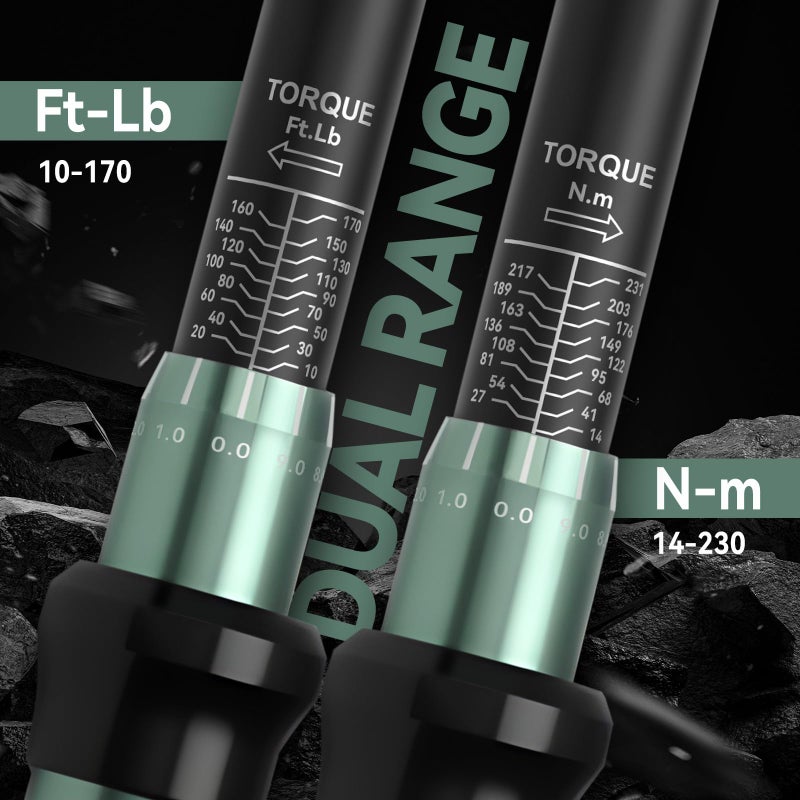 DISEN 9PCS Click Torque Wrench Set 1/4" 3/8" 1/2" Drive 20-220 In.lb, 5-45 Ft.lb, 10-170 Ft.lb with 6 Adapters, Â±3% Accuracy, 72-Tooth, Dual Scale, Storage Case for Bike, Motorcycle, Car, Truck Repair - Image 2