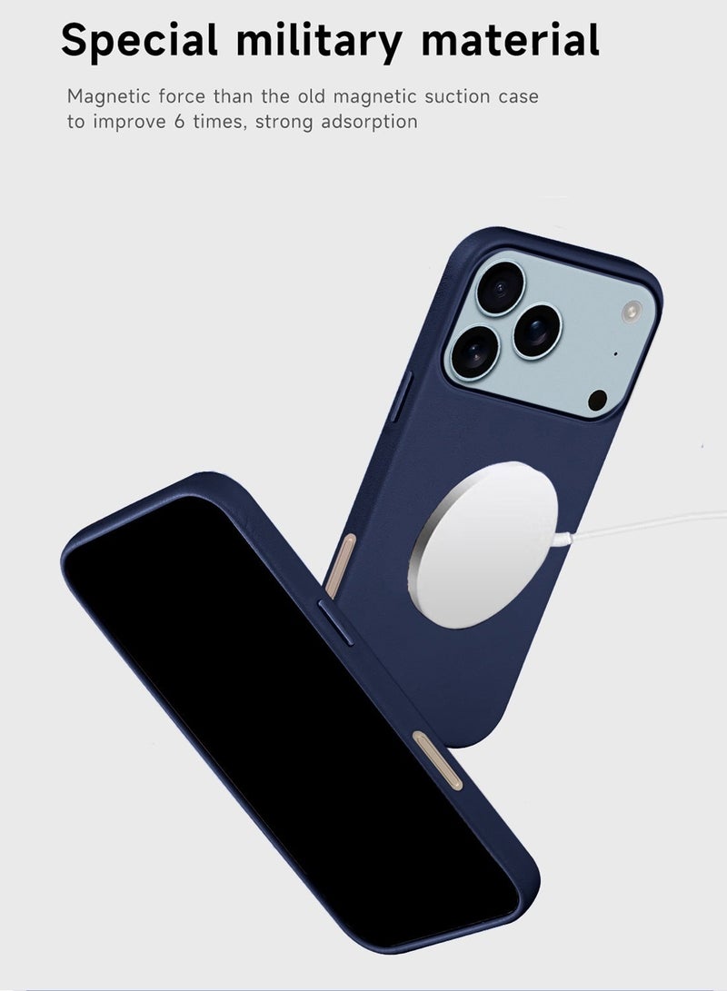 دبليو تيك غطاء شحن مغناطيسي لاسلكي فاخر من الجلد لهاتف أبل آيفون 17 برو 5G 2025 - اللون الأزرق العاصف (MCMPMN) - Image 3