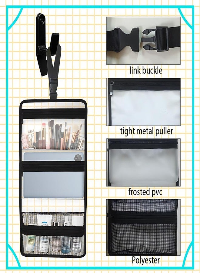 TREALDATE Travel Hanging Toiletry Bag for Men Women Travel Kit Shaving Bag Waterproof Large Makeup Bag Wash Bag Makeup Organizer Cosmetic Case for Bathroom Shower Clear Black - Image 5