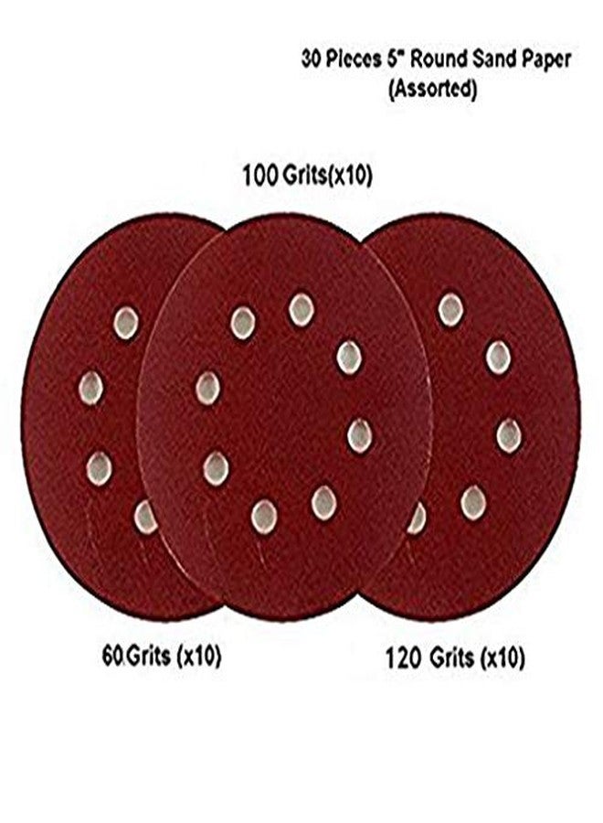 ISC Hook & Loop Sanding Disc Paper 60/100/120 Grit For Pad 5" Pack of 30 Pcs Emery Sandpaper - Image 2