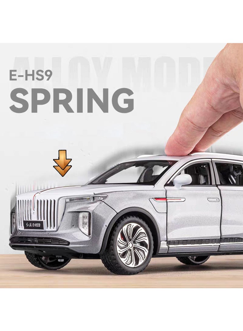 1:24 Scale Hongqi E-HS9 Toy Cars, Diecast Model Luxury Metal Car, Zinc Alloy Pull Back with Front and Back Lights, Open Door, Off-Road Real Suspensions, Panoramic Sunroof