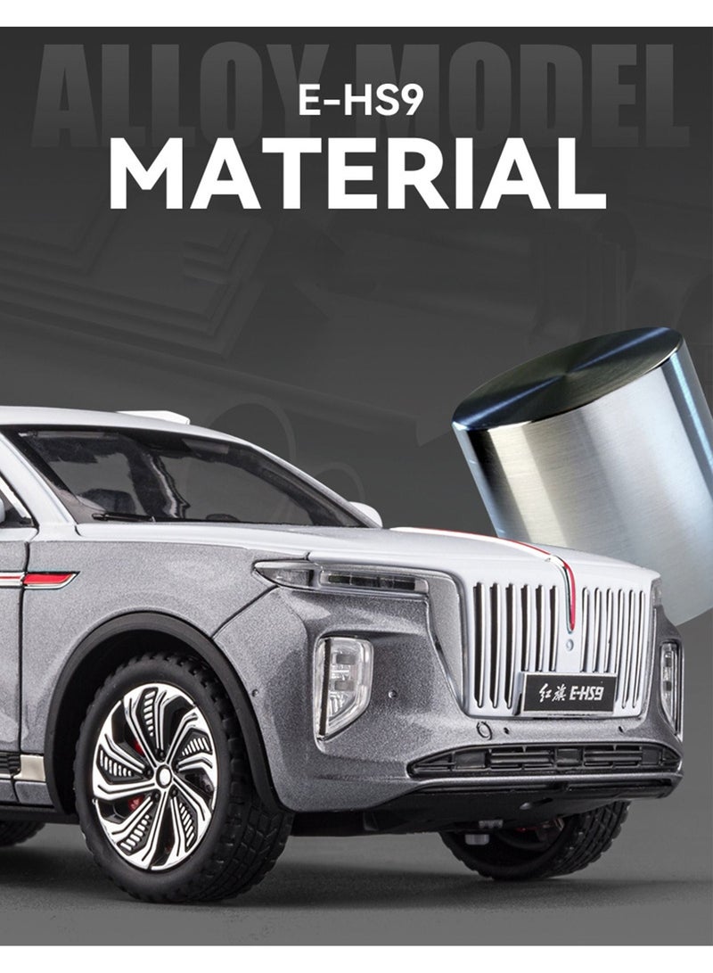 1:24 Scale Hongqi E-HS9 Toy Cars, Diecast Model Luxury Metal Car, Zinc Alloy Pull Back with Front and Back Lights, Open Door, Off-Road Real Suspensions, Panoramic Sunroof