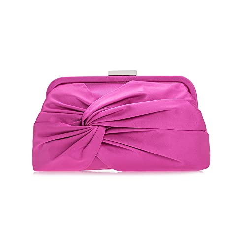 IXEBELLA Evening Purse for Women Dressy Soft Pleated Knot Party Clutch Satin Frame Formal Handbag for Wedding/Prom/Cocktail (Hot Pink) - Image 2