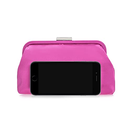 IXEBELLA Evening Purse for Women Dressy Soft Pleated Knot Party Clutch Satin Frame Formal Handbag for Wedding/Prom/Cocktail (Hot Pink) - Image 3