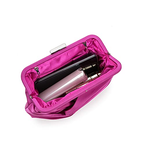 IXEBELLA Evening Purse for Women Dressy Soft Pleated Knot Party Clutch Satin Frame Formal Handbag for Wedding/Prom/Cocktail (Hot Pink) - Image 4