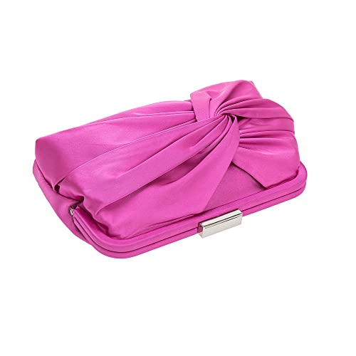IXEBELLA Evening Purse for Women Dressy Soft Pleated Knot Party Clutch Satin Frame Formal Handbag for Wedding/Prom/Cocktail (Hot Pink) - Image 5