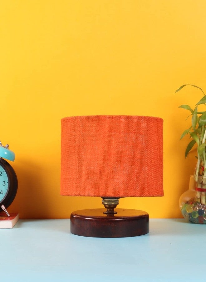 Devansh Orange Jute Table lamp with Wood Brown Base - Image 1