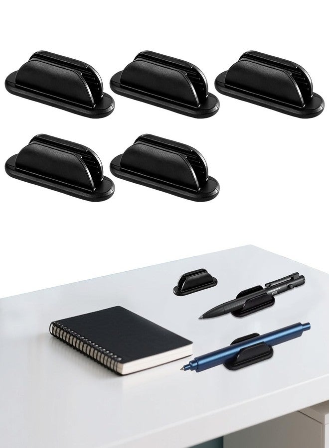 OLLBIT 5PCS Adhesive Pencil Holders for Desk,Silicone Pen Holder for Wall,Desk Pencil Holder for Clipboard & Laptop,Flexible Grip Pencil Holders for Class Office Essentials,Teacher Supplies (Black x5) - Image 1