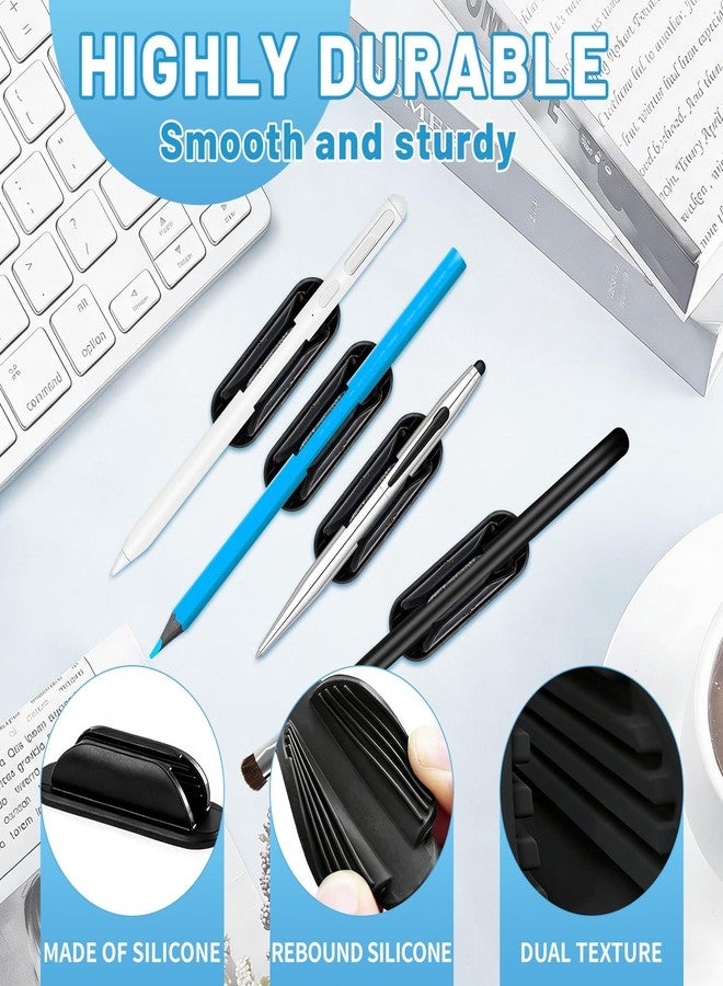 OLLBIT 5PCS Adhesive Pencil Holders for Desk,Silicone Pen Holder for Wall,Desk Pencil Holder for Clipboard & Laptop,Flexible Grip Pencil Holders for Class Office Essentials,Teacher Supplies (Black x5) - Image 3