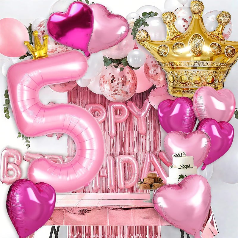 Florisland Princess Peach Birthday Party Decorations  40 Inch Large Pink Crown 5 Balloon For Girls Princess Peach Party Decorations  Party Supplies Favors  Anniversaries(Number 5 Foil Mylar Birthday Balloon) - Image 3