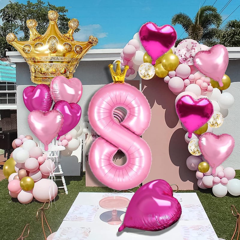 Florisland Princess Peach Birthday Party Decorations  40 Inch Large Pink Crown 5 Balloon For Girls Princess Peach Party Decorations  Party Supplies Favors  Anniversaries(Number 5 Foil Mylar Birthday Balloon) - Image 4