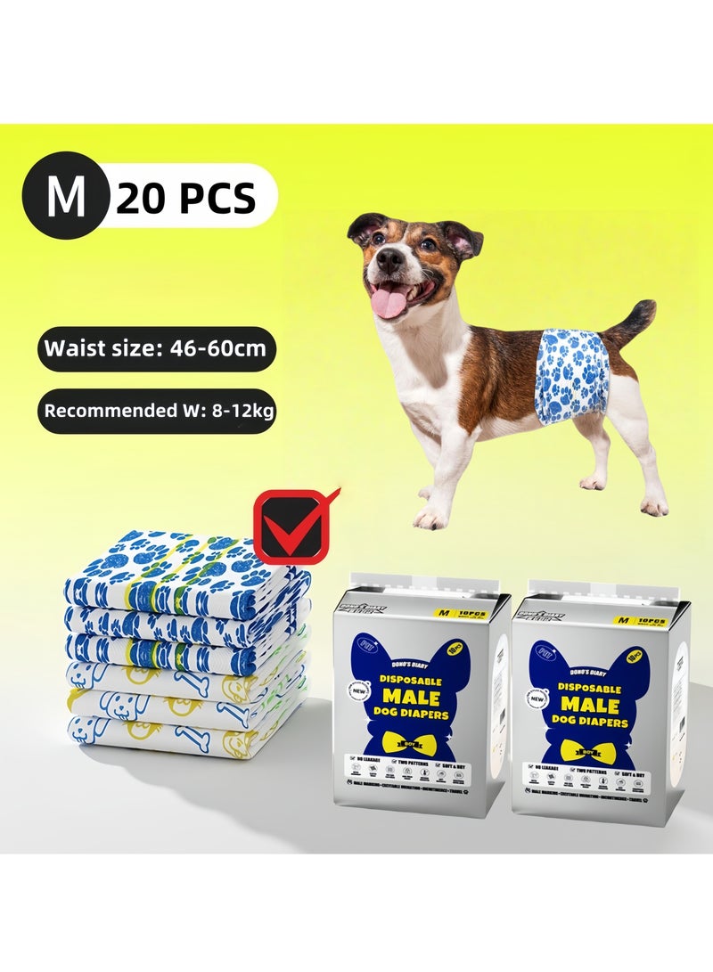 MissTiara حفاضات ذكور الكلاب القابلة للتصرف - 20 قطعة أغطية ذكور الكلاب فائقة الامتصاص للكلاب الصغيرة إلى الكبيرة، 360 ° مقاومة للتسرب مع مؤشر الرطوبة الحجم M، الوزن الموصى به: 8-12 كجم - Image 2