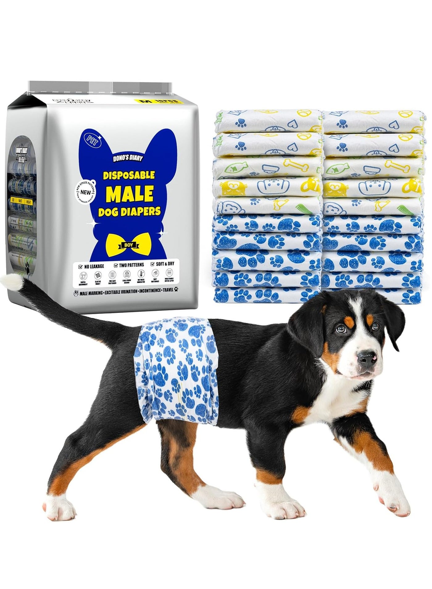 Disposable Male Dog Diapers - 20Pcs Super Absorbent Male Dog Wraps for Small to Large Dogs, 360 Leak-Proof with Wetness Indicator Size M, Recommend weight: 8-12kg