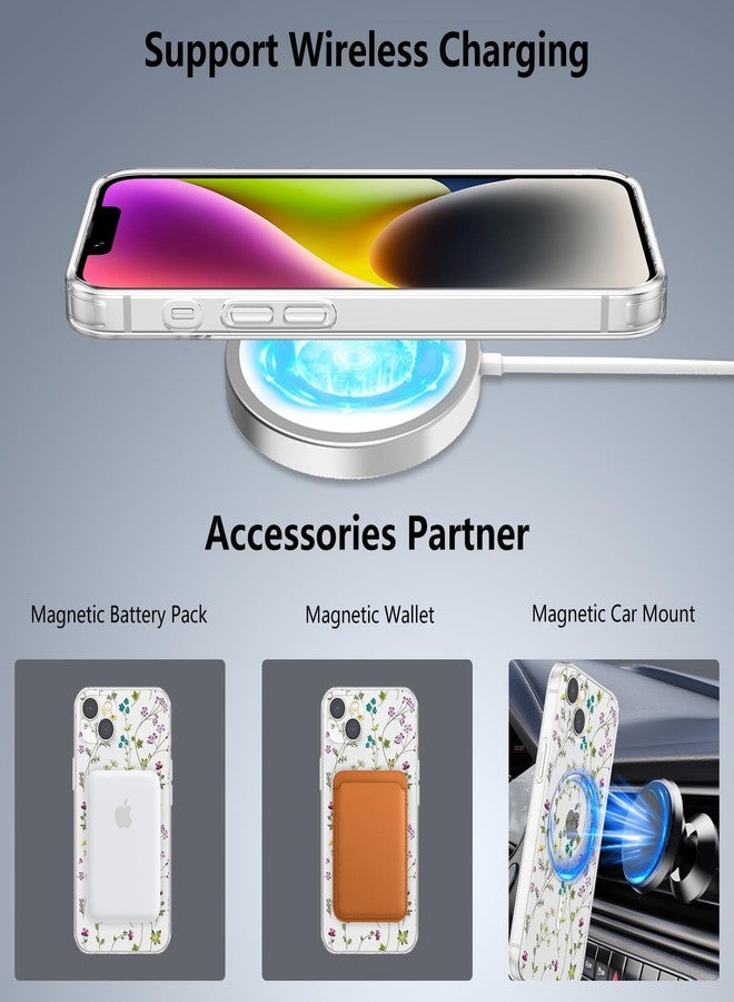 RALEAVO جراب RALEAVO لهاتف iPhone 14، [متوافق مع Magsafe] جراب حماية مغناطيسي مقاوم للصدمات بنقشة زهور، جراب سيليكون شفاف مضاد للاصفرار لهاتف iPhone 14 بنقشة زهور - Image 5