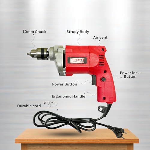Inditrust Dumdaar 6-Month Warranty 350w 10mm RED Electric drill machine 100% Copper Winding with 1pc masonry bit 5pc Gitti 5pc Pech set for drilling in wood, metal, plastic - Image 4