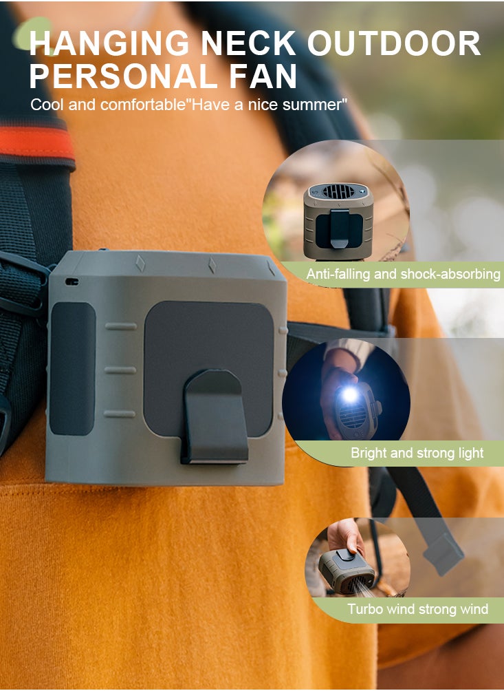 3-in-1 Portable Waist Clip Fan with 8000mAh Power Bank and LED Flashlight - USB Rechargeable Handheld Cooling Device for Outdoor Adventures