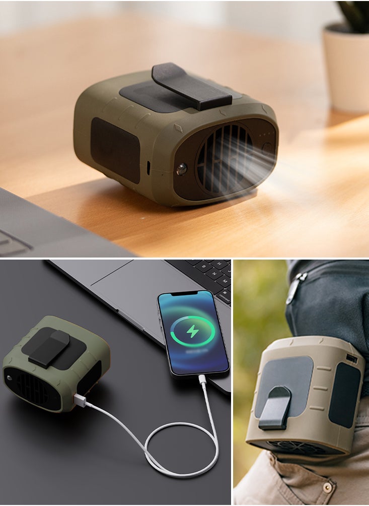3-in-1 Portable Waist Clip Fan with 8000mAh Power Bank and LED Flashlight - USB Rechargeable Handheld Cooling Device for Outdoor Adventures