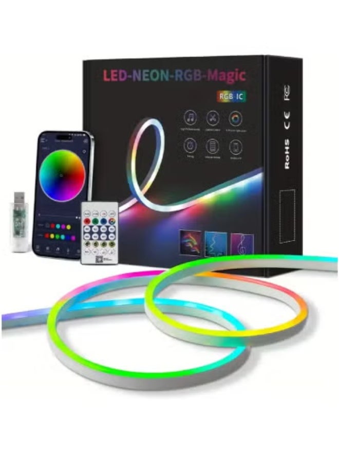 JAJEEK - LED Neon RGB Magic Light 5M Bluetooth LED Strip – Flexible, Color-Changing Smart LED Lights with App & Remote Control | Customizable Ambiance Lighting for Home, Bedroom, Party, Gaming Setup & Décor | Easy to Install & Energy Efficient - Image 1