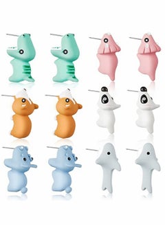 Earrings, Cute Animal Earring, Handmade Alloy Clay Stud Earrings, 3D Cartoon, Dinosaur Shark, Animal Stud Earring, for Kids, Girls, Women 6 Pairs