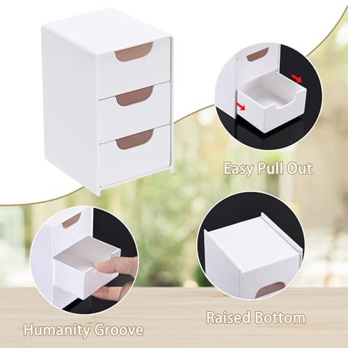 BTSKY 2 Pack Small Acrylic Storage Organizer with Drawers, 3-Layer White Desktop Organizer for Office Supplies Mini Storage Box with Drawers for Desk, Desktop Makeup Drawer Jewelry Storage Box - Image 4