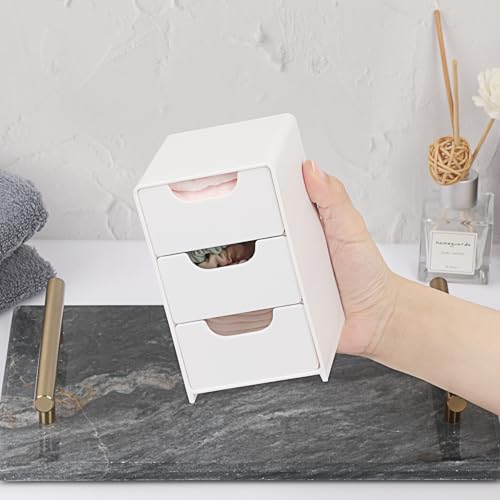 BTSKY 2 Pack Small Acrylic Storage Organizer with Drawers, 3-Layer White Desktop Organizer for Office Supplies Mini Storage Box with Drawers for Desk, Desktop Makeup Drawer Jewelry Storage Box - Image 3