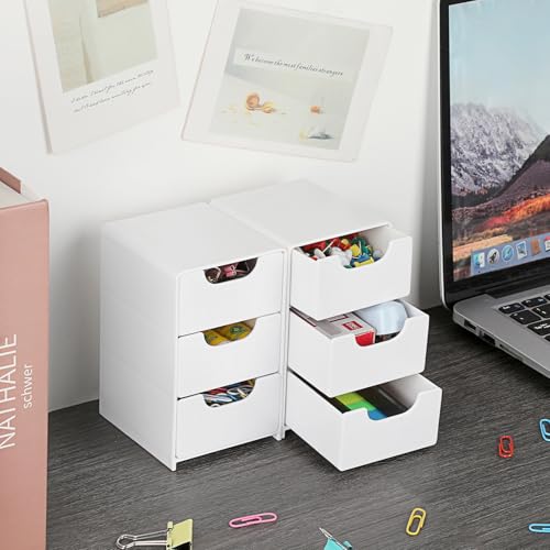 BTSKY 2 Pack Small Acrylic Storage Organizer with Drawers, 3-Layer White Desktop Organizer for Office Supplies Mini Storage Box with Drawers for Desk, Desktop Makeup Drawer Jewelry Storage Box - Image 5