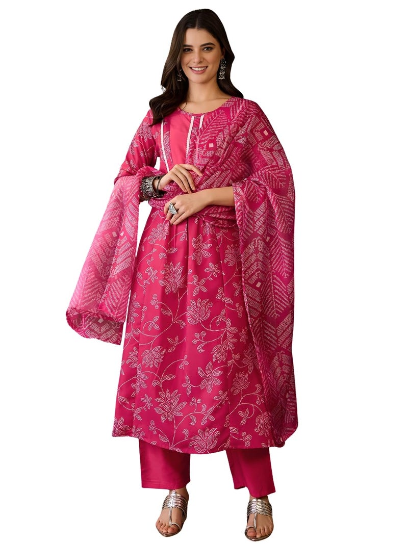 Naixa Women's Rayon Embroidered Flared Kurta with Pant and Dupatta Sets (NX2-722-Rani-XXL) - Image 1