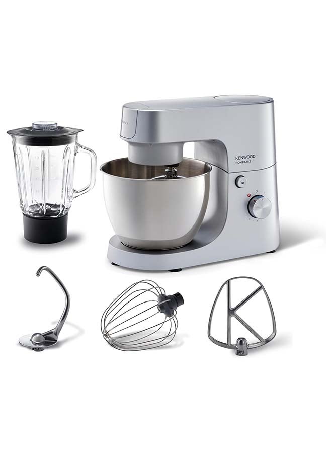 KENWOOD Stand Mixer Kitchen Machine HOMEBAKE, 5L Brushed Steel Bowl, K-Beater, Whisk, Dough Hook, Splash Guard, Variable Speed, Compact Design 5 L 1400 W KHH01.120SI Silver - Image 1