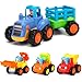 Yiosion Push and Go Friction Powered Cars Construction Vehicles Toy Set Tractor Bulldozer Mixer Truck Dumper for 1 2 3 Year Old Baby Toddlers Boys Gifts - Image 3