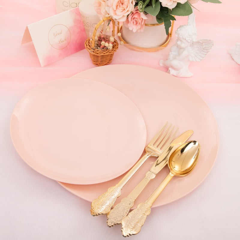 KIRE 60PCS Pink Plastic Plates Disposable-Heavy Duty Pink Plates for Party/Mothers Day-Include 30Pieces 10.25inch Pink Dinner Plates and 30Pieces 7.5inch Pink Dessert/Salad Plates& Valentine's day - Image 3