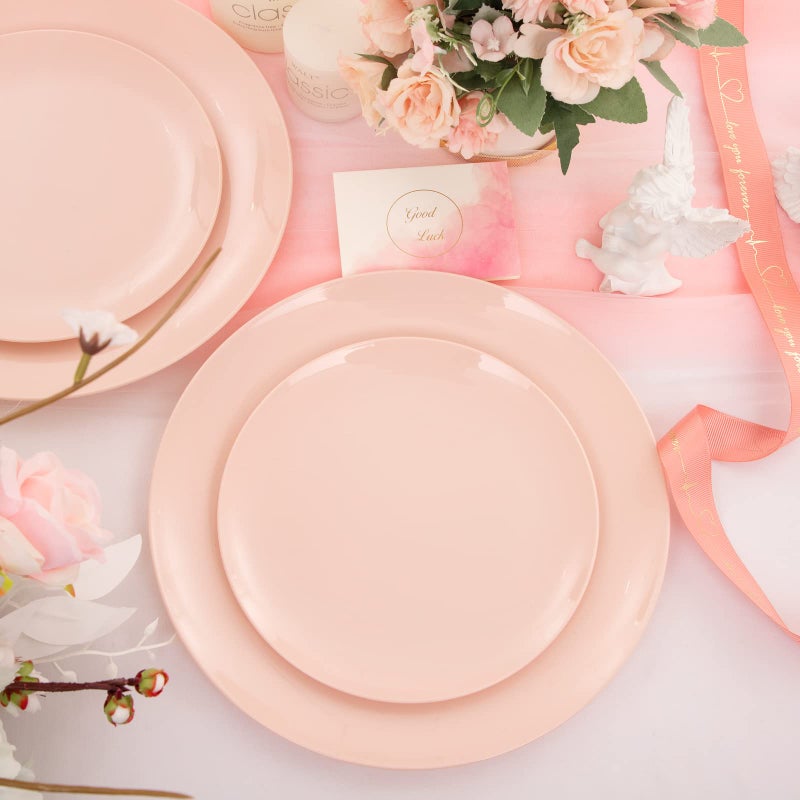 KIRE 60PCS Pink Plastic Plates Disposable-Heavy Duty Pink Plates for Party/Mothers Day-Include 30Pieces 10.25inch Pink Dinner Plates and 30Pieces 7.5inch Pink Dessert/Salad Plates& Valentine's day - Image 2