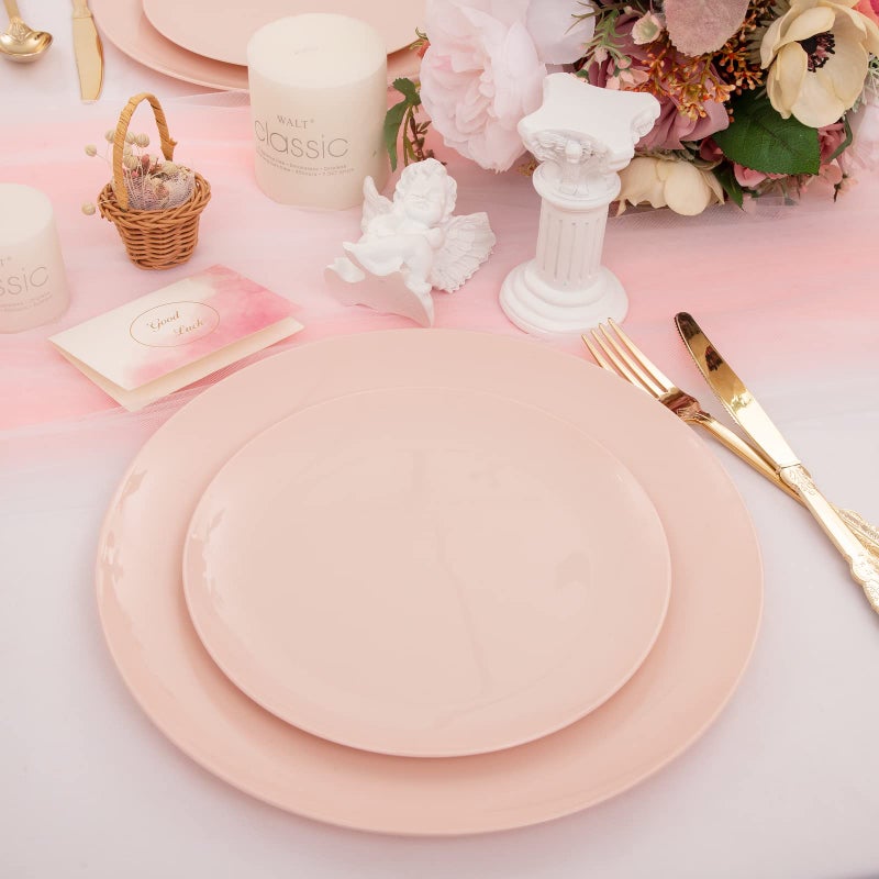 KIRE 60PCS Pink Plastic Plates Disposable-Heavy Duty Pink Plates for Party/Mothers Day-Include 30Pieces 10.25inch Pink Dinner Plates and 30Pieces 7.5inch Pink Dessert/Salad Plates& Valentine's day - Image 4