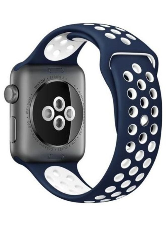 Standard Edition Sport Watchband For Apple Watch Series 7 45mm/6 & Se & 5 & 4 44mm/3 & 2 & 1 42mm Dark Blue/White - Image 2