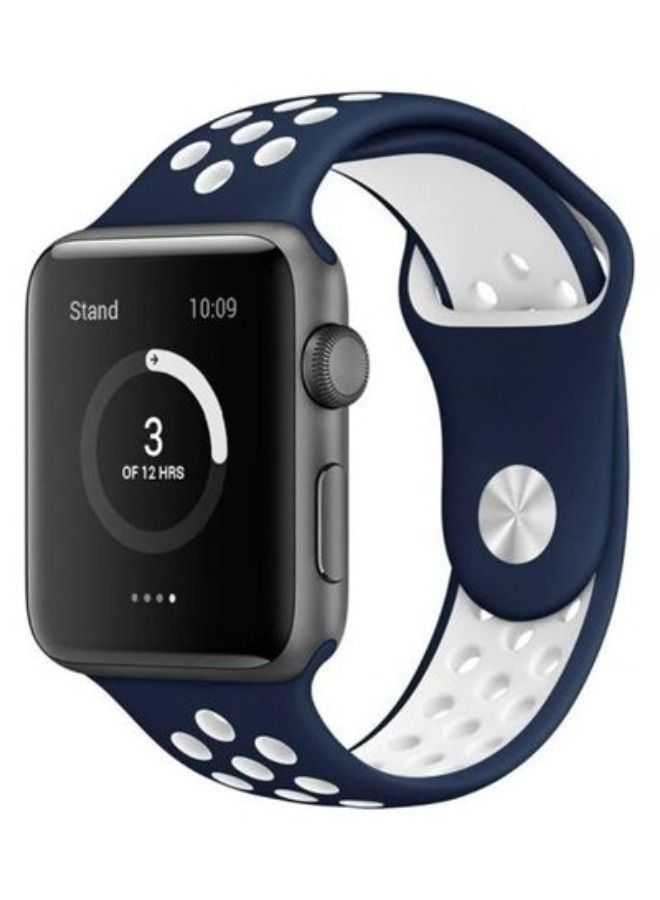 Standard Edition Sport Watchband For Apple Watch Series 7 45mm/6 & Se & 5 & 4 44mm/3 & 2 & 1 42mm Dark Blue/White - Image 1