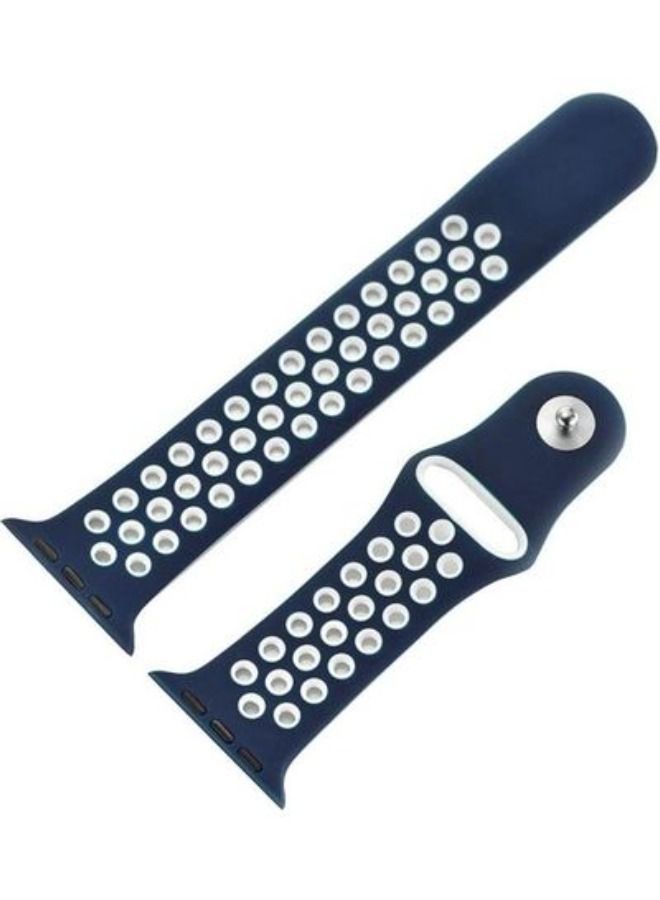 Standard Edition Sport Watchband For Apple Watch Series 7 45mm/6 & Se & 5 & 4 44mm/3 & 2 & 1 42mm Dark Blue/White - Image 4