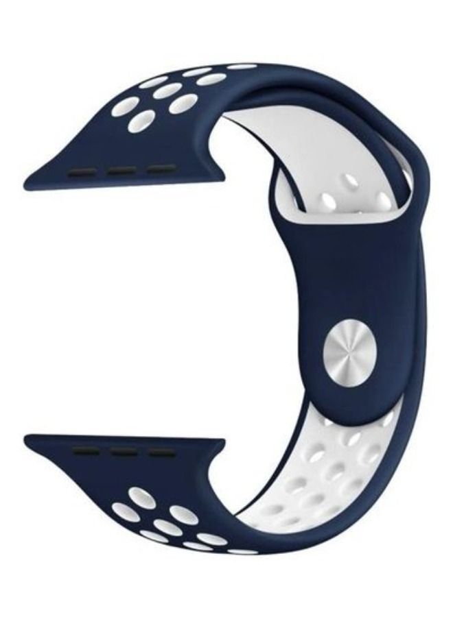 Standard Edition Sport Watchband For Apple Watch Series 7 45mm/6 & Se & 5 & 4 44mm/3 & 2 & 1 42mm Dark Blue/White - Image 5