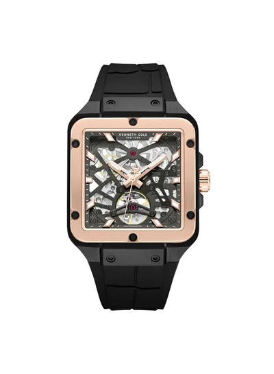 Kenneth Cole New York Gotham Men's 41.5mm Automatic Watch with Gunmetal Dial & Black Silicone Strap