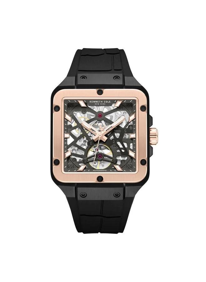 Kenneth Cole New York Gotham Men's 41.5mm Automatic Watch with Gunmetal Dial & Black Silicone Strap
