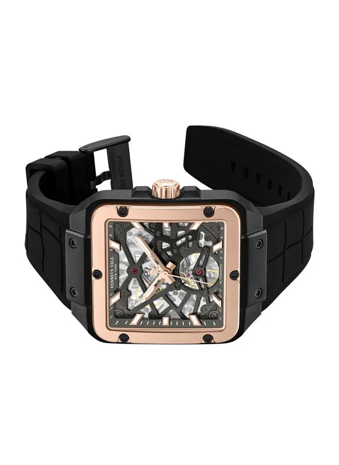 Kenneth Cole New York Gotham Men's 41.5mm Automatic Watch with Gunmetal Dial & Black Silicone Strap