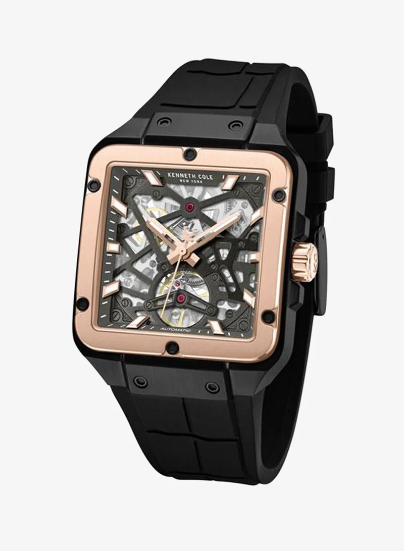 Kenneth Cole New York black Gotham Men's 41.5mm Automatic Watch with Gunmetal Dial & Black Silicone Strap for Men | Best Price UAE