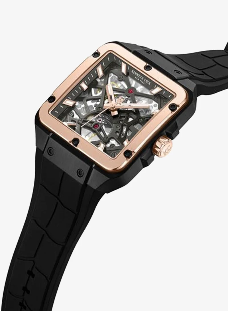 Kenneth Cole New York black Gotham Men's 41.5mm Automatic Watch with Gunmetal Dial & Black Silicone Strap for Men | Best Price UAE