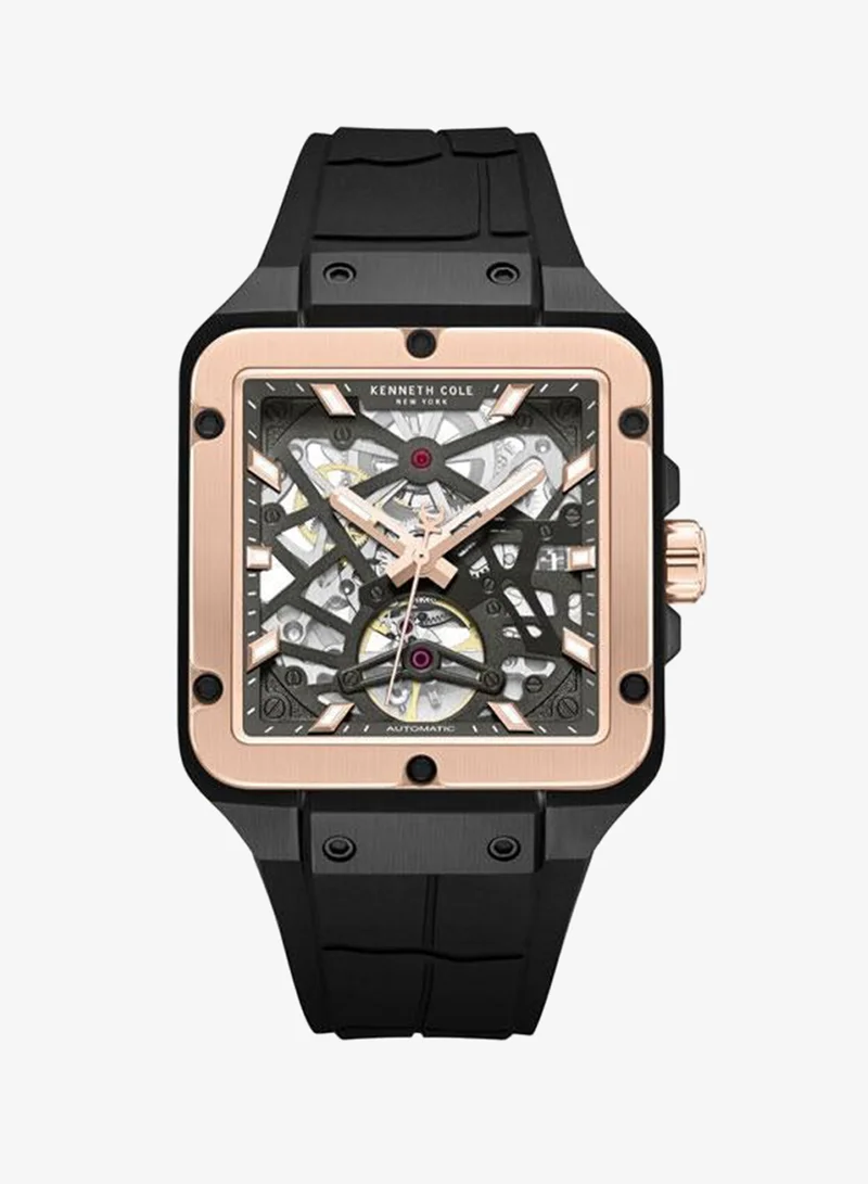 Kenneth Cole New York Gotham Men's 41.5mm Automatic Watch with Gunmetal Dial & Black Silicone Strap
