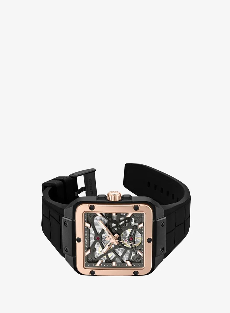 Kenneth Cole New York Gotham Men's 41.5mm Automatic Watch with Gunmetal Dial & Black Silicone Strap