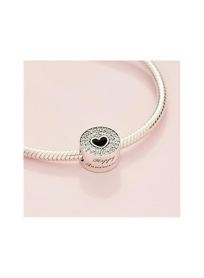 PANDORA PANDORA Happy Anniversary Silver Charm With Clear Cubic Zirconia